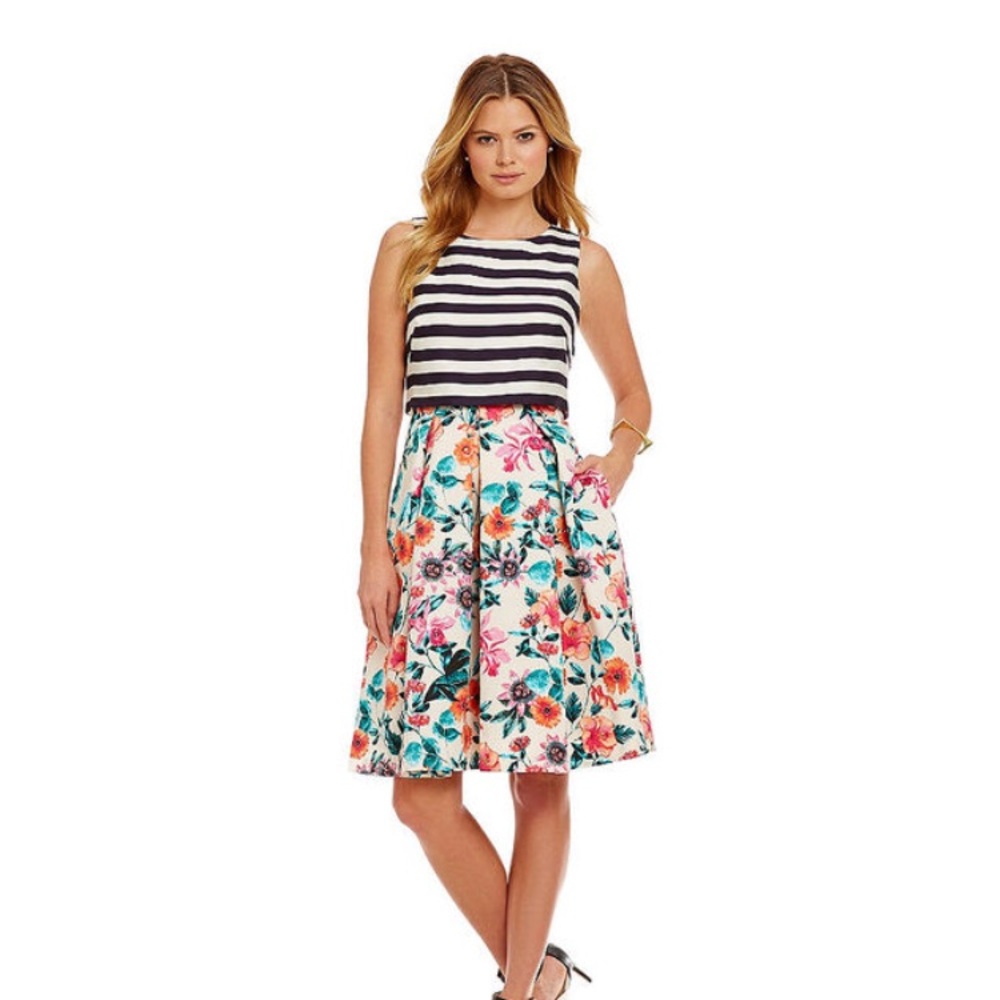 Eliza J Floral and Stripe Pop Over Dress.